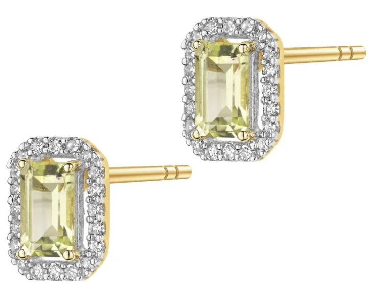 Kolczyki z żółtego złota z diamentami i kwarcami Lemon - próba 585