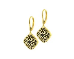 Kolczyki z żółtego złota z diamentami i onyksami - próba 375