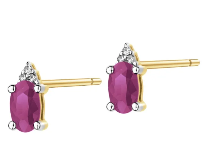 Kolczyki z żółtego złota z diamentami i rubinami - próba 375