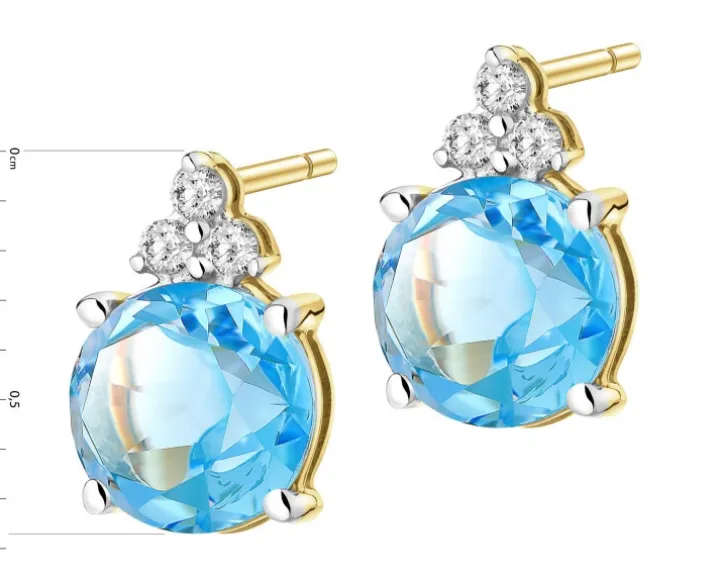 Kolczyki z żółtego złota z diamentami i topazami - próba 585