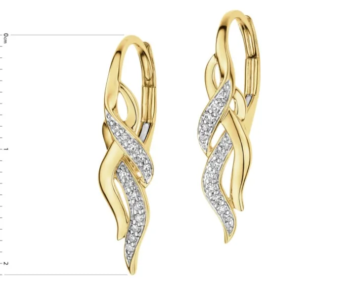 Kolczyki z żółtego złota z diamentami - 0,10 ct - próba 585