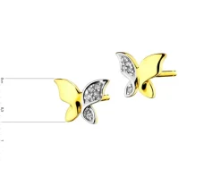 Kolczyki z żółtego złota z diamentami - motyle - 0,02 ct - próba 375