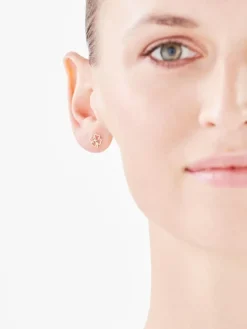 Kolczyki z żółtego złota z diamentami - koniczyny - 0,008 ct - próba 375