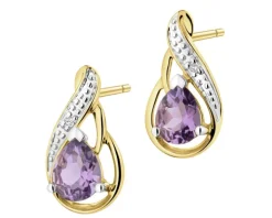 Kolczyki z żółtego złota z diamentami i ametystami - próba 585