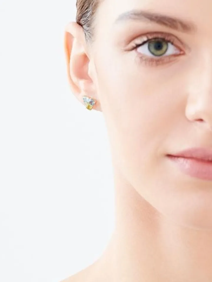 Kolczyki z żółtego złota z diamentami, peridotami i topazami - próba 375