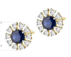 Kolczyki z żółtego złota z diamentami i szafirami - próba 585