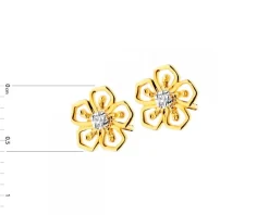 Kolczyki z żółtego złota z diamentami - kwiaty - 0,01 ct - próba 375