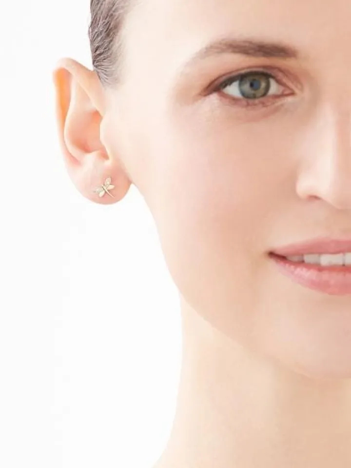 Kolczyki z żółtego złota z diamentami - ważki - 0,02 ct - próba 375