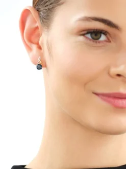 Kolczyki z żółtego złota z diamentami i topazami London Blue - próba 585