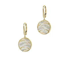 Kolczyki z żółtego złota z diamentami i masą perłową - próba 375