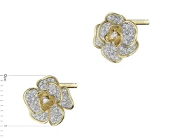 Kolczyki z żółtego złota z diamentami - kwiat - 0,39 ct - próba 585