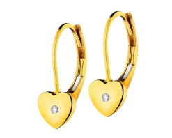 Kolczyki z żółtego złota z diamentami - serca - 0,01 ct - próba 585