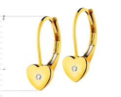 Kolczyki z żółtego złota z diamentami - serca - 0,01 ct - próba 585
