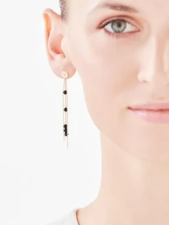 Kolczyki z żółtego złota z diamentami i agatami - kulki - próba 375