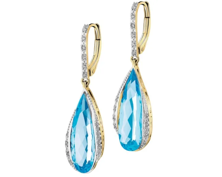 Kolczyki z żółtego złota z diamentami i topazami - próba 585