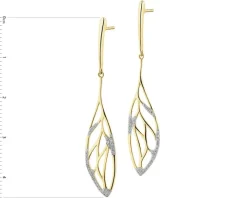 Kolczyki z żółtego złota z diamentami - liście - 0,12 ct - próba 585