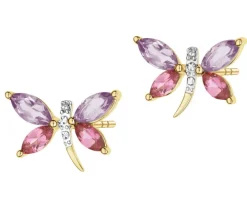 Kolczyki z żółtego złota z diamentami i kamieniami ozdobnymi - ważki - próba 375