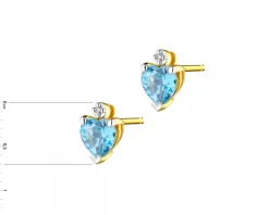 Kolczyki z żółtego złota z diamentami i topazami - serca - próba 375