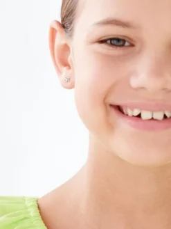 Kolczyki z żółtego złota z diamentami  - kwiaty - 0,006 ct - próba 585