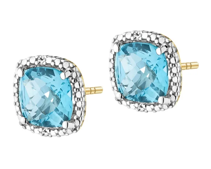 Kolczyki z żółtego złota z diamentami i topazami - próba 375