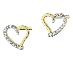 Kolczyki z żółtego złota z diamentami - serca - 0,005 ct - próba 375