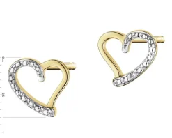 Kolczyki z żółtego złota z diamentami - serca - 0,005 ct - próba 375
