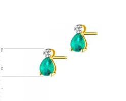 Kolczyki z żółtego złota z diamentami i szmaragdami syntetycznymi - próba 375