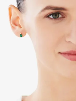 Kolczyki z żółtego złota z diamentami i szmaragdami syntetycznymi - próba 375