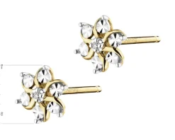 Kolczyki z żółtego złota z diamentami - kwiaty - 0,006 ct - próba 375