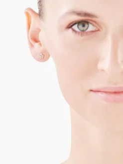 Kolczyki z żółtego złota z diamentami - kwiaty - 0,006 ct - próba 375