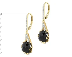 Kolczyki z żółtego złota z diamentami i onyksami - próba 585