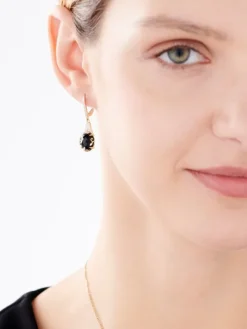 Kolczyki z żółtego złota z diamentami i onyksami - próba 585