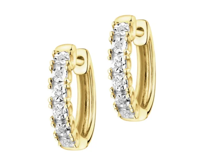 Kolczyki z żółtego złota z diamentami - koła - 0,03 ct - próba 375