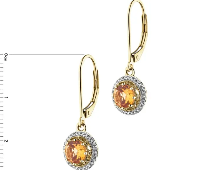 Kolczyki z żółtego złota z diamentami i cytrynami - próba 585