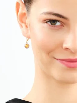 Kolczyki z żółtego złota z diamentami i cytrynami - próba 585