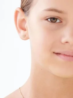 Kolczyki z żółtego złota z diamentami - koniczyny, serca - 0,004 ct - próba 375