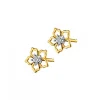 Kolczyki z żółtego złota z diamentami - kwiaty - 0,006 ct - próba 585