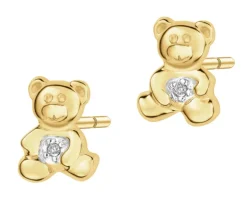 Kolczyki z żółtego złota z diamentami - misie - 0,004 ct - próba 585
