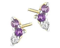 Kolczyki z żółtego złota z diamentami i ametystami - próba 375