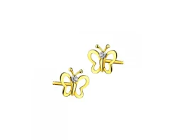 Kolczyki z żółtego złota z diamentami -  motyle - 0,006 ct - próba 375