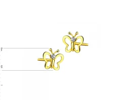 Kolczyki z żółtego złota z diamentami -  motyle - 0,006 ct - próba 375
