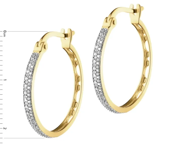 Kolczyki z żółtego złota z diamentami - koła - 0,10 ct - próba 585