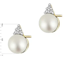 Kolczyki z żółtego złota z diamentami i perłami - próba 585
