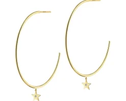 Kolczyki z żółtego złota z diamentami - gwiazdy, koła - 0,006 ct - próba 375