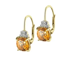 Kolczyki z żółtego złota z diamentami i cytrynami - próba 585
