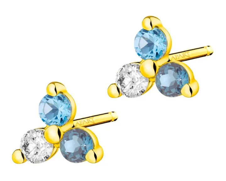Kolczyki z żółtego złota z diamentami i topazami - próba 375