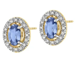 Kolczyki z żółtego złota z diamentami i tanzanitami - próba 585