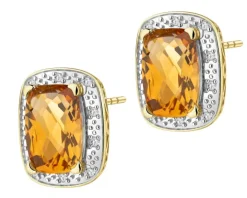 Kolczyki z żółtego złota z diamentami i cytrynami - próba 585