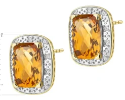 Kolczyki z żółtego złota z diamentami i cytrynami - próba 585