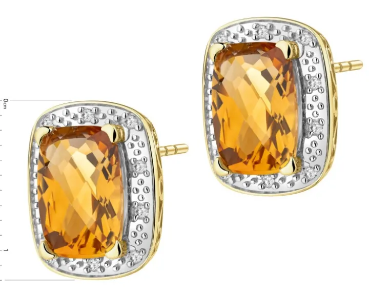 Kolczyki z żółtego złota z diamentami i cytrynami - próba 585